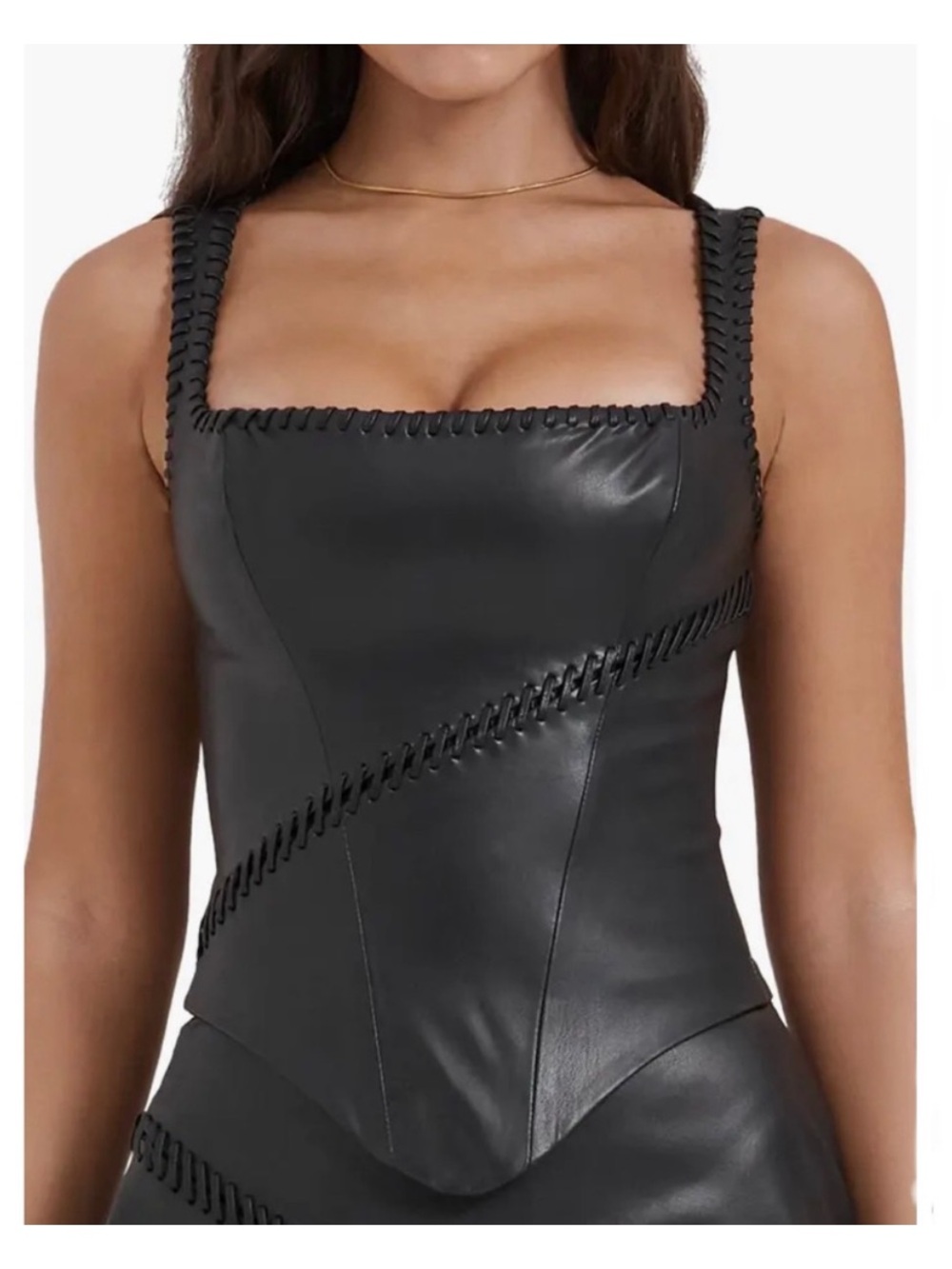 House Of CB Leonie Whipstitch Faux Leather Corset Top